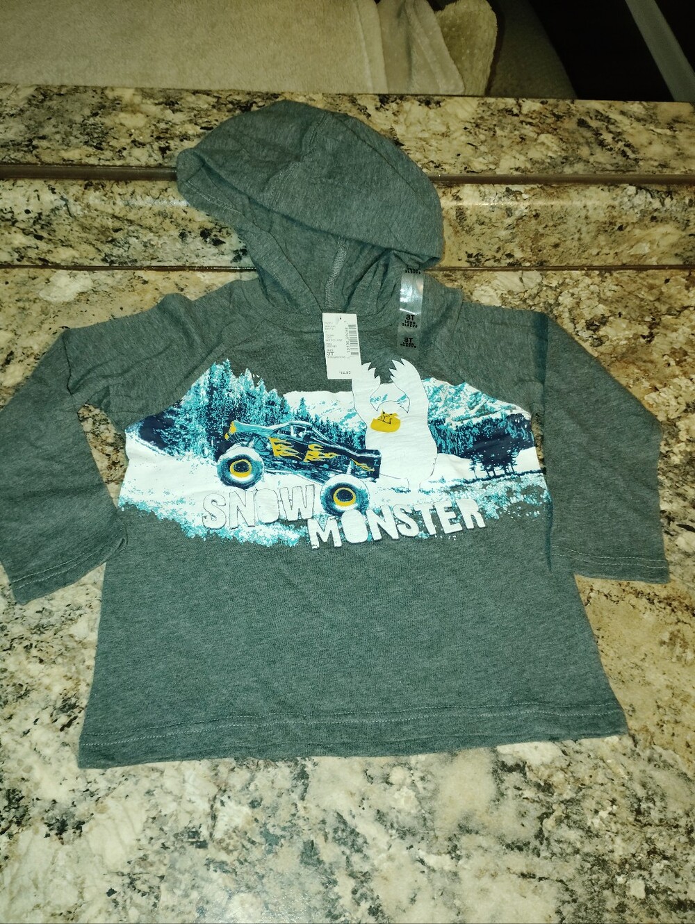 Carter's 3t Gray Snow Monster Hooded Tee with Blue Accents Nwt - Picture 2 of 5